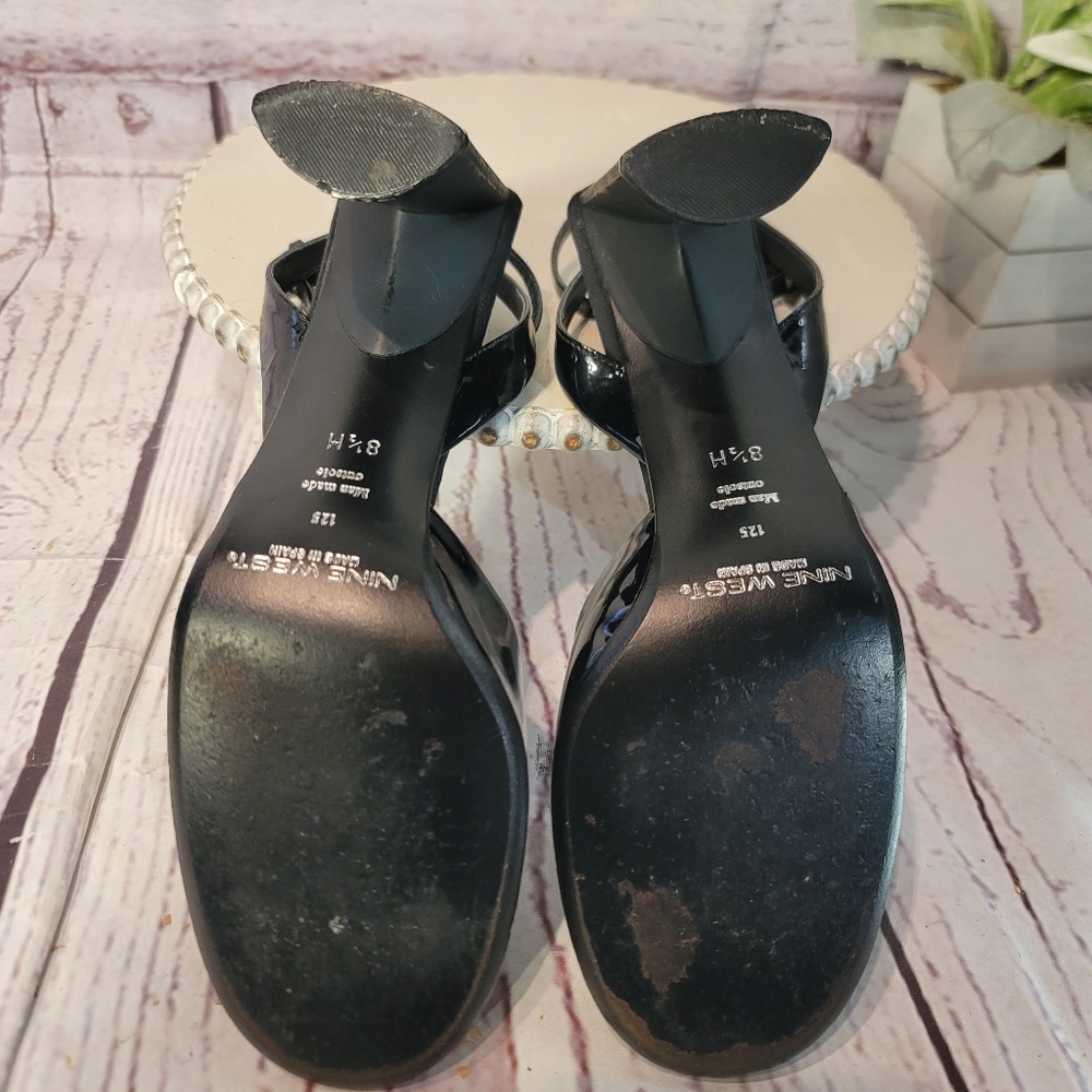 Nine West Black Patent Leather Adjustable Ankle Strap Heel Pump Shoes Sz 8.5M - Picture 12 of 13
